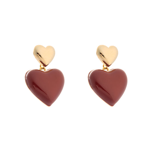 Brinco Coração Liso e Vermelho Dourado