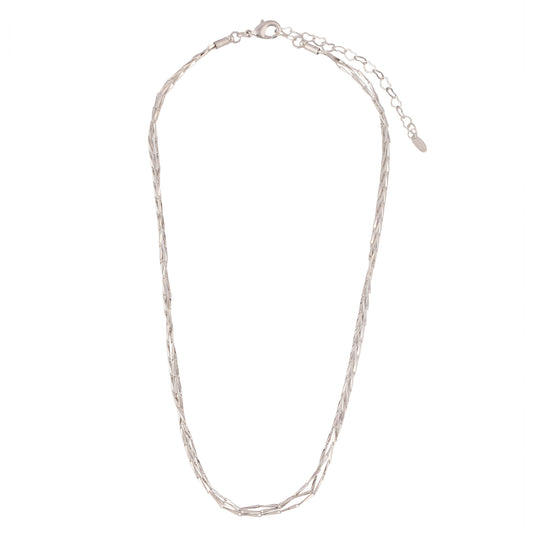 Colar Triplo Articulado Liso Prateado