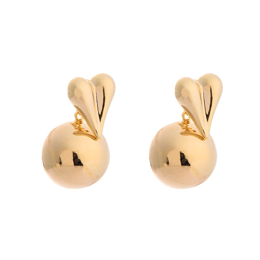 Brinco Coração Liso Alongado com Tarraxa de Esfera Dourado