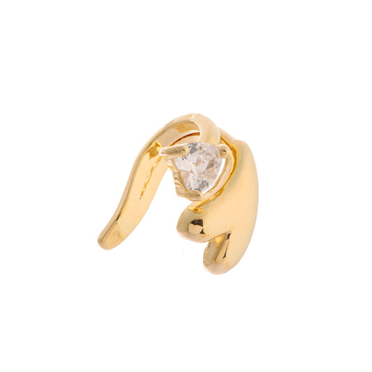 Piercing Duplo Coração Liso e Zircônia Cristal Dourado