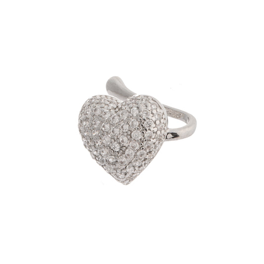 Piercing Curto Coração Cravejado Prateado