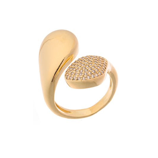Anel Gotas Envolvente Liso e Cravejado Dourado/Prateado