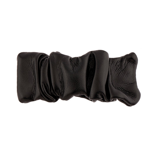 Dupla de Grampos para Cabelo Tic Tac Couro Preto Franzido