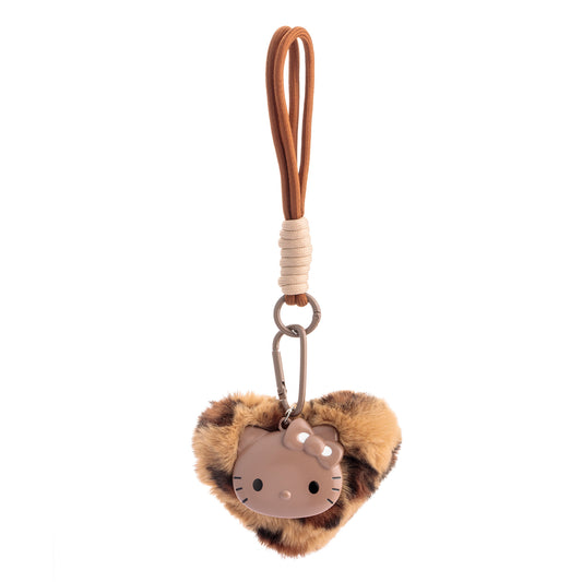 Chaveiro Coração Pelúcia com Hello Kitty e Cordão Marrom