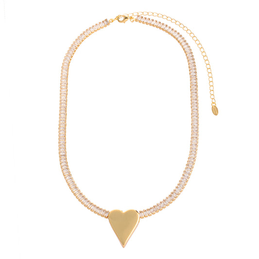 Colar Riviera com Pingente de Coração Liso Dourado