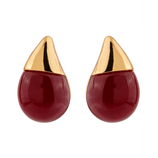 Brinco Gota Meio Resina Colorida e Metal Dourado