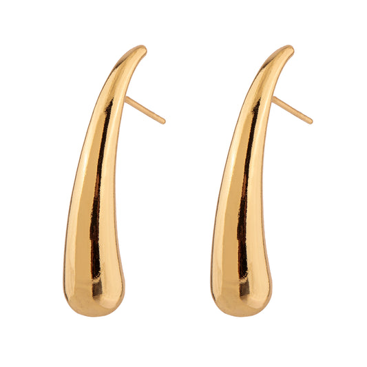 Brinco Gota Alongada Lisa Ponta Curvada Dourado