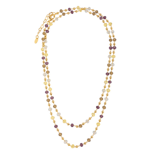 Colar Longo Cristais Coloridos Dourado