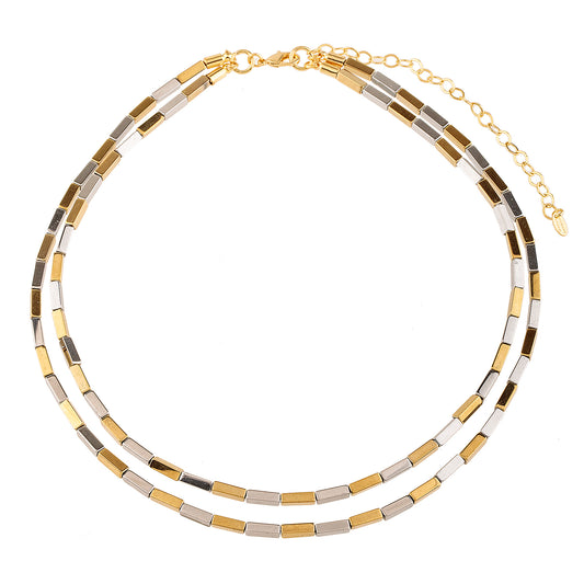 Colar Duplo Duo Dourado e Prateado
