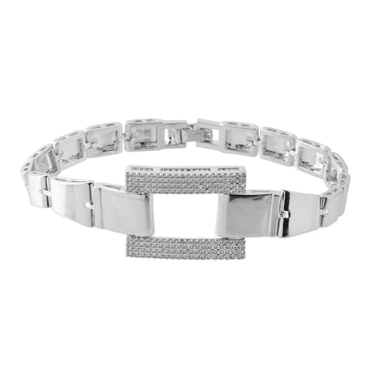 Pulseira Articulada com Detalhe Cravejado Dourado/Prateado Secreto