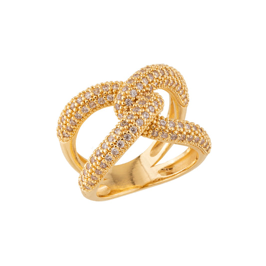 Anel Nó Cravejado Dourado