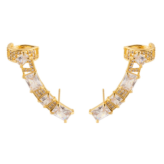 Brinco Ear Cuff Cravejado Cristal Dourado