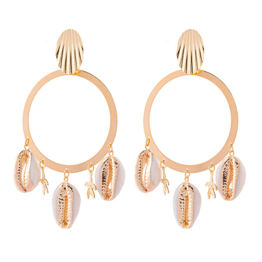 Brinco Frontal Argola com Búzios e Estrela do Mar Dourado