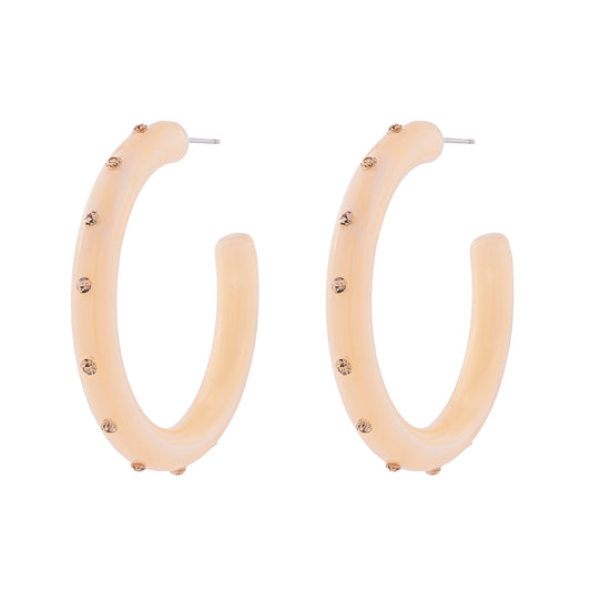 Brinco Argola Creme com Cristais Âmbar Dourado