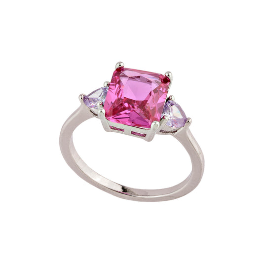 Anel Pedra Rosa e Lavanda Prateado