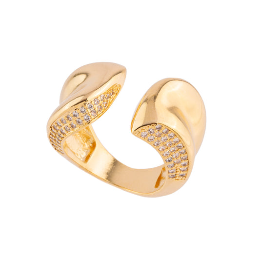 Anel Maxi Aberto Orgânico Entorno Cravejado Dourado