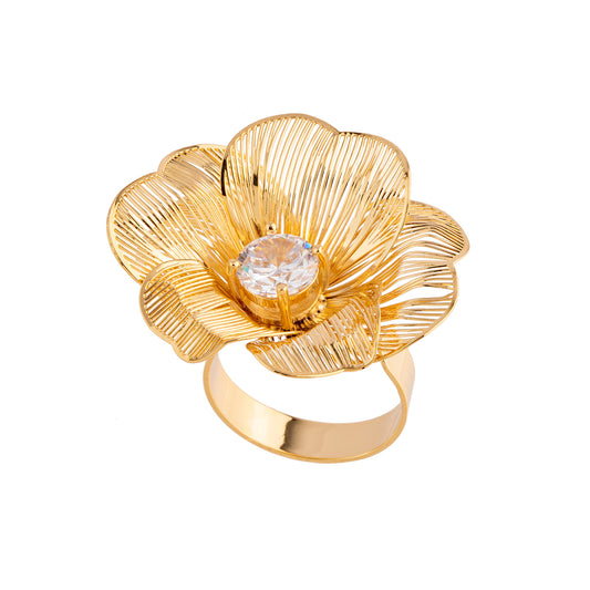 Anel Regulável Flor Vazada Dourado