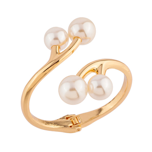 Pulseira Bracelete Pérolas Duplas Dourado