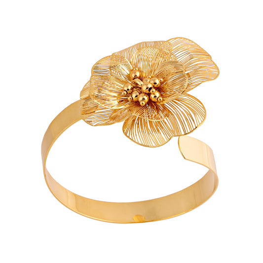Pulseira Bracelete Flor Vazada com Esferas Dourado