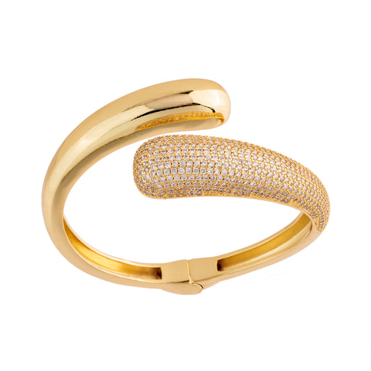 Pulseira Bracelete Detalhe Cravejado Arredondado Dourado/Prateado