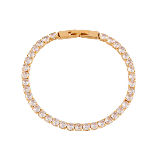 Pulseira Riviera Fina Cristal Dourada