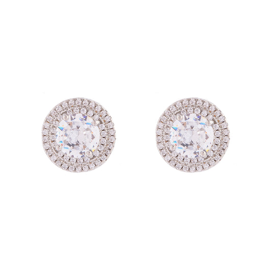 Brinco Redondo Entorno Cravejado Centro Cristal Prateado