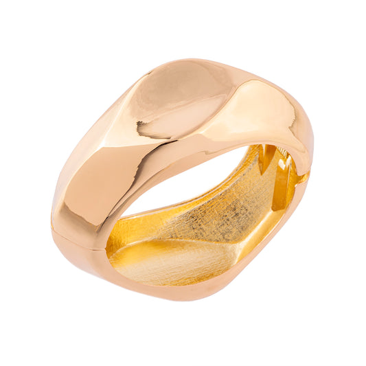 Pulseira Bracelete Largo Liso Detalhes Planos Dourado