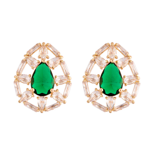 Brinco Gota Cravejada com Esmeralda Dourado