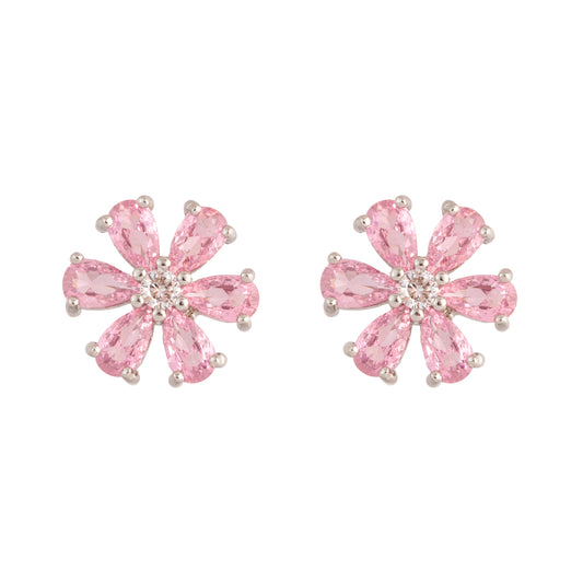 Brinco Flor Cravejada Colorida Prateado