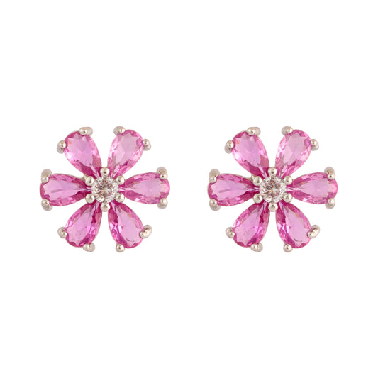 Brinco Flor Cravejada Colorida Prateado