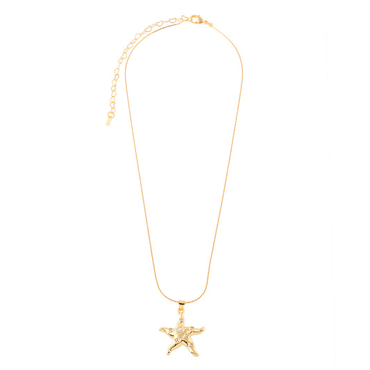 Colar Corrente Diamantada com Pingente Estrela do Mar Cravejado Dourado
