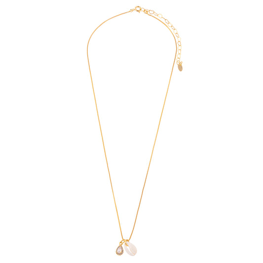 Colar Búzio e Gota Cristal Dourado