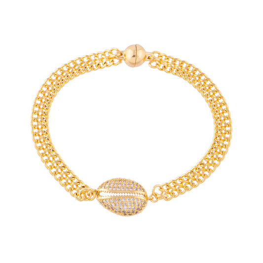 Pulseira Elos com Búzio Cravejado Dourado