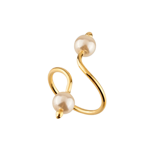 Anel Regulável Alongado Pérolas Dourado