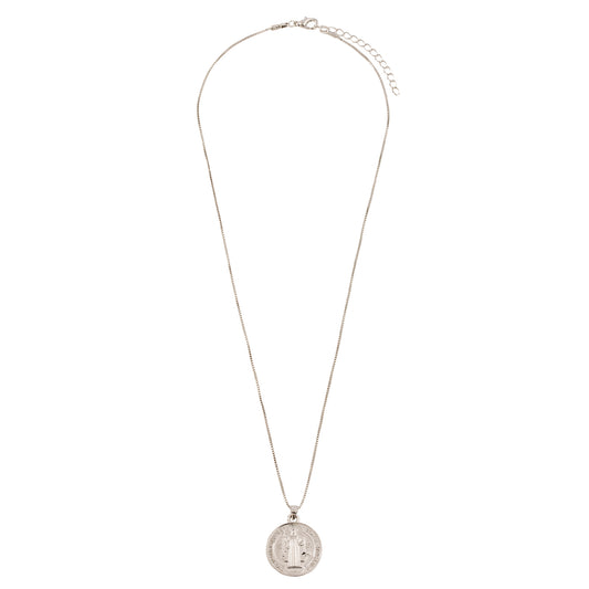 Colar Medalha São Bento Prateado