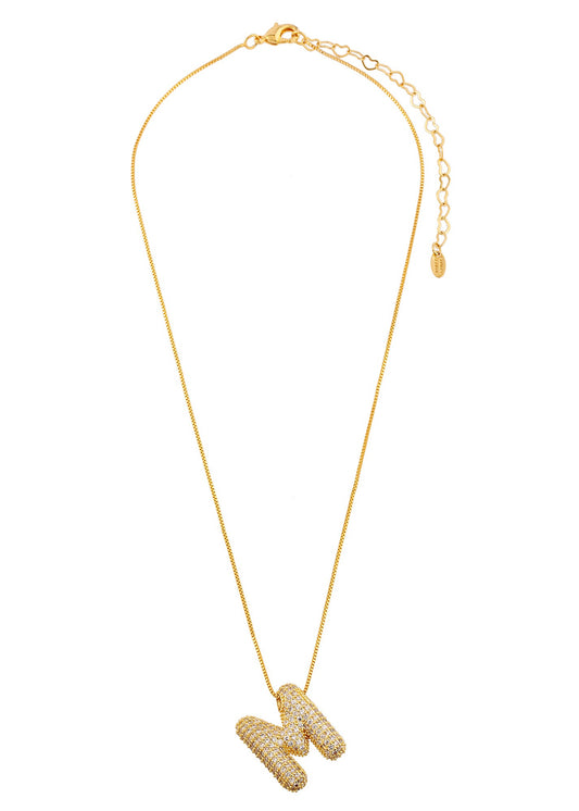 Colar Letra Bubble Cravejado Dourado