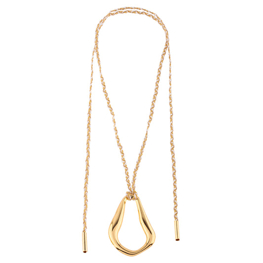 Colar Cordão Trançado com Maxi Pingente Orgânico Liso Dourado Nat Mosca