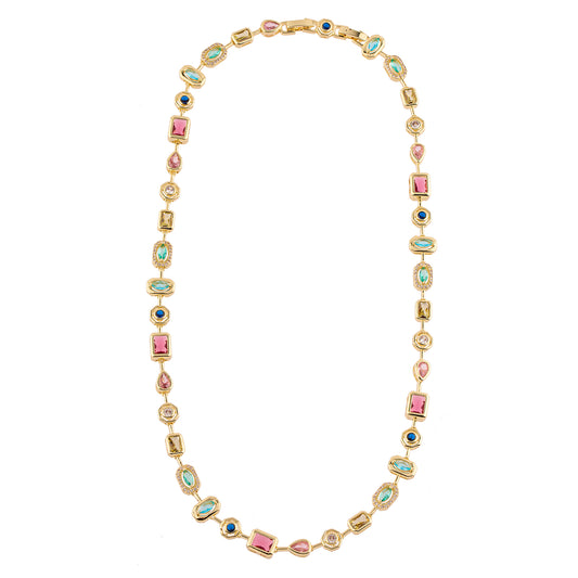 Colar Formas Cravejadas Coloridas Dourado