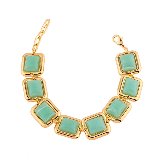 Pulseira Quadrados Turquesa Dourado Nat Mosca