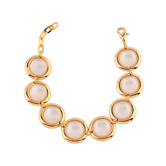 Pulseira Ovais Madrepérola Dourado Nat Mosca