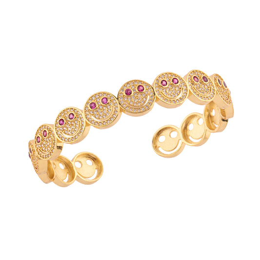 Pulseira Bracelete Aberto Smile Olho Rosa/Azul Dourado