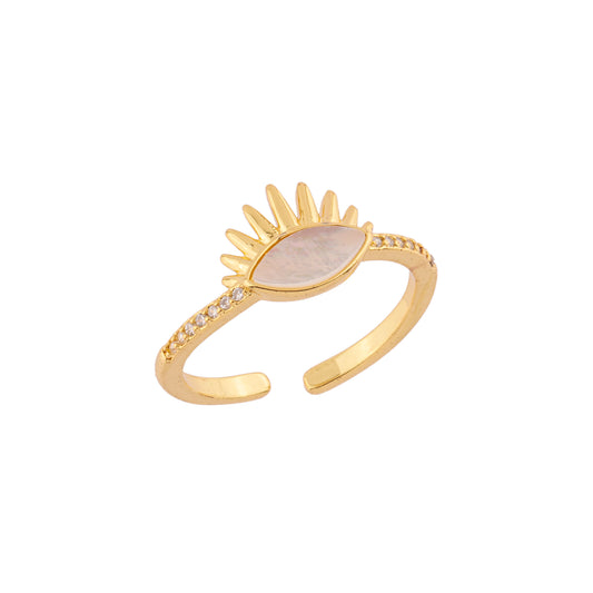 Anel Regulável Cravejado Olho Grego de Madrepérola Dourado