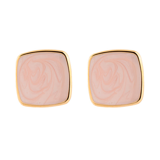 Brinco Quadrado com Resina Rosa Mescla/Nude Dourado