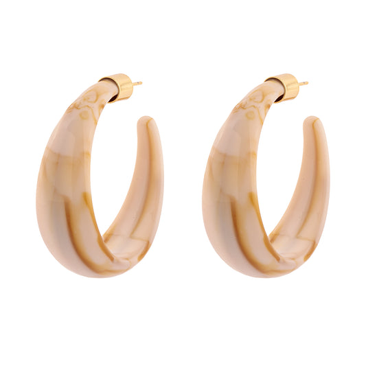 Brinco Argola Resina Creme Mescla Dourado Nat Mosca