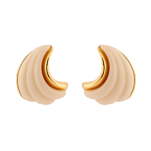 Brinco Meia Lua Ondas Creme/Rosa Dourado