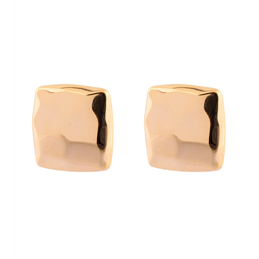Brinco Quadrado Amassado Liso Dourado