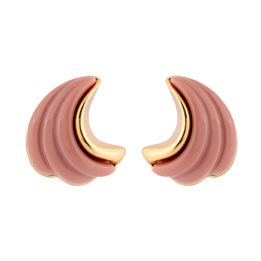 Brinco Meia Lua Ondas Creme/Rosa Dourado