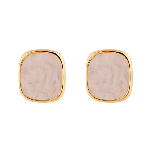 Brinco Médio Quadrado com Resina Branca Perolada Dourado