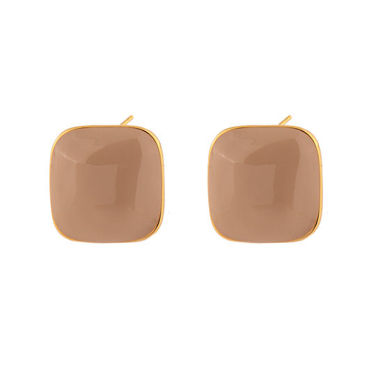 Brinco Quadrado Médio Esmaltado Nude/Creme Dourado