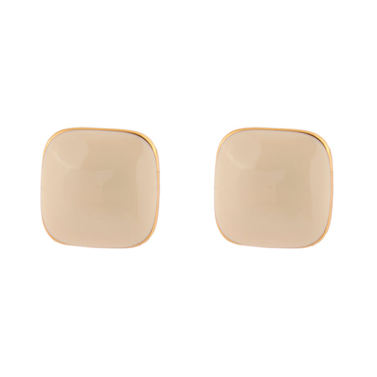 Brinco Quadrado Médio Esmaltado Nude/Creme Dourado